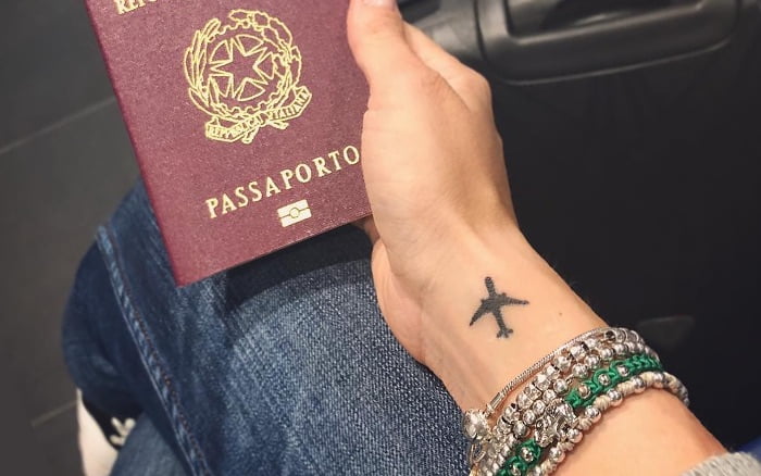 My tattoo!!!! That I am obsessed with. Travel tattoo ; airplane tattoo ;  heart | Airplane tattoos, Small tattoos, Journey tattoo