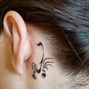 Scorpio Scorpion Behind the Ear Tattoo