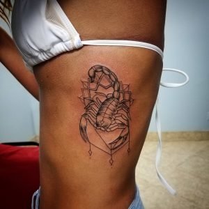 Scorpio Lotus Flower Scorpion Side Tattoo