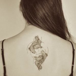 Pisces Fish Line Art Back Tattoo