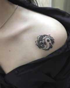 Pisces Yin Yang Collarbone Tattoo