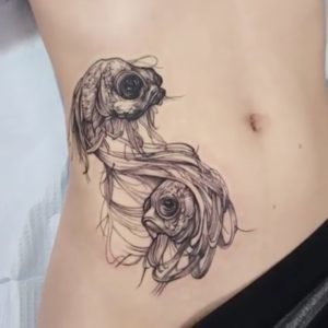 Pisces Deep Sea Fish Illustrative Hip Tattoo