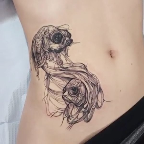 Pisces Deep Sea Fish Illustrative Hip Tattoo