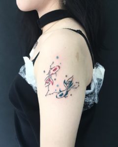 Pisces Fish and Constellation Shoulder Tattoo