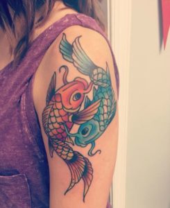 Pisces Koi FIsh Shoulder Tattoo
