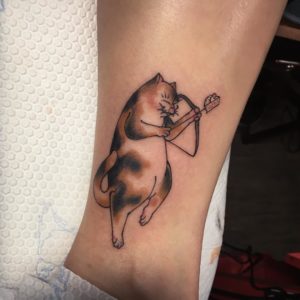 Sagittarius Monmon Cat Ankle Tattoo