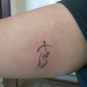 Mini Zodiac Sagittarius Centaur Abstract Upper Arm Tattoo