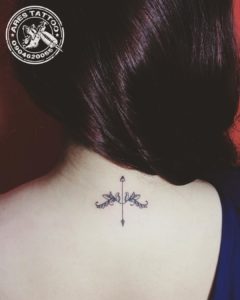 Sagittarius Bow Back of Neck Tattoo