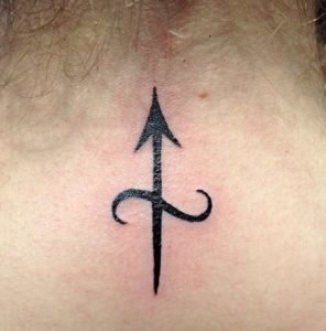 Sagittarius Symbol Back of Neck Tattoo