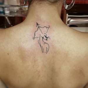 Zodiac Sagittarius Abstract Upper Back Tattoo