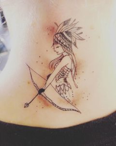 Sagittarius Illustrative Back of Neck Tattoo