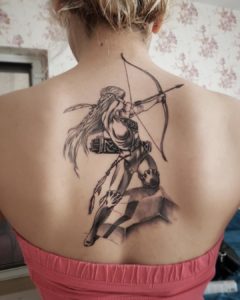 Sagittarius Illustrative Back Tattoo