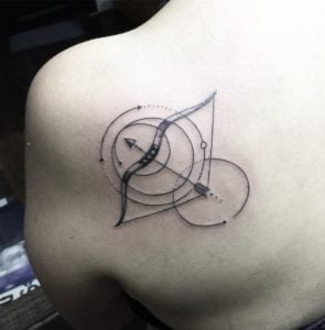 Sagittarius Bow Geometric Shoulder Blade Tattoo
