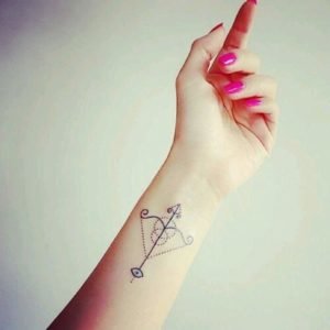 Sagittarius Bow Line Art Wrist Tattoo