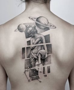 Aquarius Dot-Work Back Tattoo