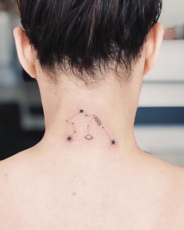 aquarius constellation neck tattoo charbellelopestattoo