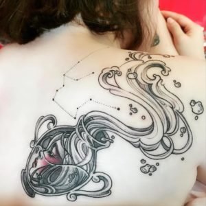 Aquarius Illustrative Back Tattoo
