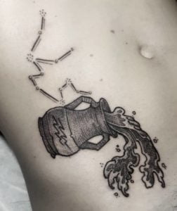 Aquarius Jug and Constellation Side Tattoo