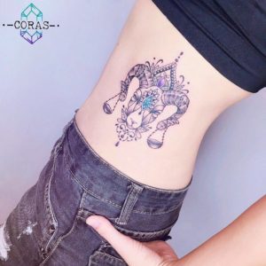 Libra and Aries Illustrative Side Tattoo