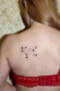 Libra Constellation and Galaxy Shoulder Blade Tattoo