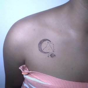 Libra Moon, Planet, and Constellation Collarbone Tattoo