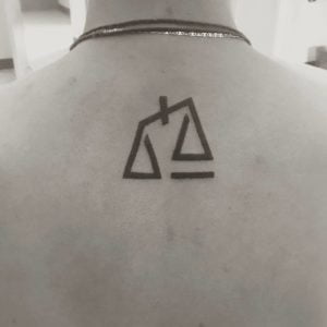 Libra Scale Abstract Blackwork Back Tattoo