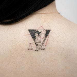 Libra Illustrative Balance and Constellation Back Tattoo