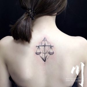 Libra Scale Geometric Back Tattoo