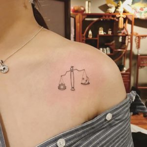Libra Sun and Moon Scale Collarbone Tattoo
