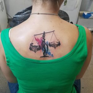 Libra Scale Watercolor Back Tattoo