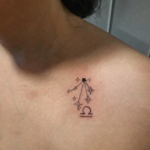 Libra Symbol and Stars Collarbone Tattoo