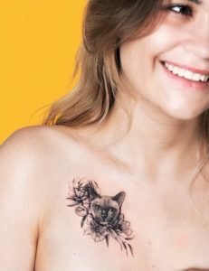 Black Cat Memorial Collarbone Tattoo