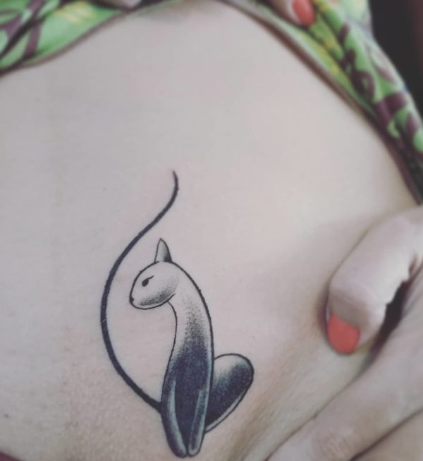 Stylish Black and Gray Cat Hip Tattoo