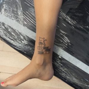 Cat Tea and Books Ankle Tattoo