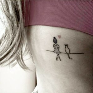 Cat and Me Clothesline Side Tattoo