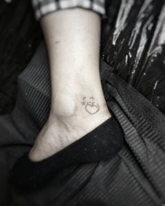 Mini Sleeping Cat and Heart Ankle Tattoo
