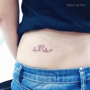 Cat Heartbeat Hip Tattoo