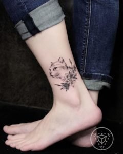 Illustrative Cat Memorial Ankle Tattoo