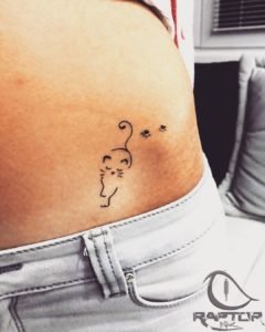 Abstract Cat and Paw Print Hip Tattoo