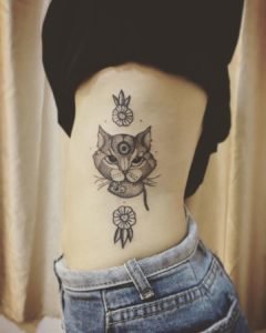Cat and Mouse Dotwork Side Tattoo