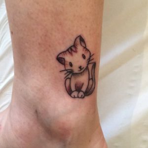 Cute Cartoon Cat Ankle Tattoo