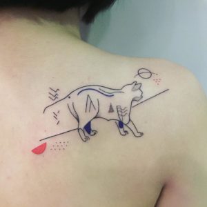 Geometric Cat Shoulder Blade Tattoo