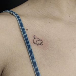 Minimalist Cat Collarbone Tattoo