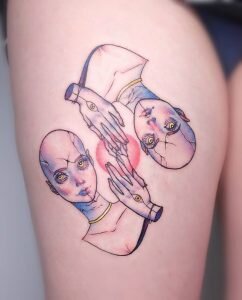 Gemini Twin Fantasy Thigh Tattoo
