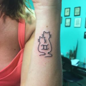 Mini Zodiac Gemini Cats Line Art Wrist Tattoo