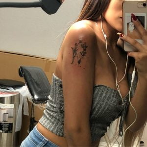 Gemini Constellation and Flowers Shoulder Tattoo