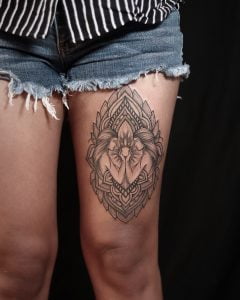 Zodiac Gemini Twins Dotwork Thigh Tattoo