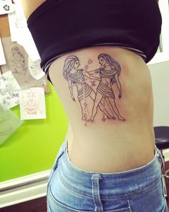 Gemini Twins Line Art Side Tattoo