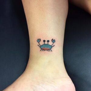 Cancer Crab Cartoon Ankle Tattoo