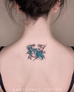 Cancer Crab and Constellation Watercolor Back Tattoo